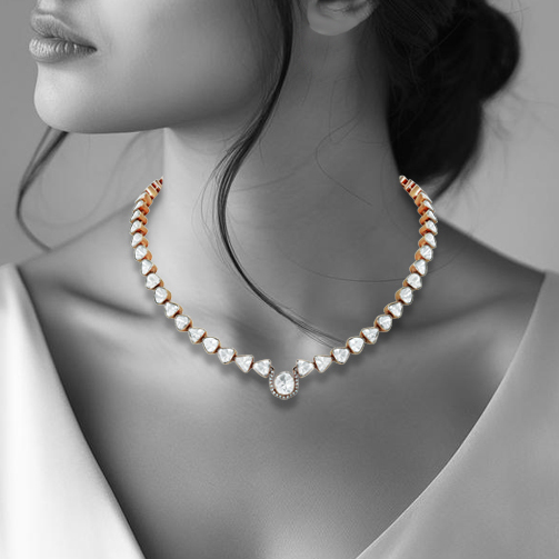 Sleek Open Polki Diamond Necklace with Central Statement Look